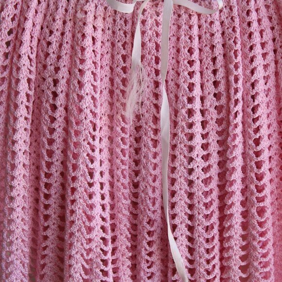 Vintage Baby Dress, Pink Little Girls Frock, Crochet - Picture 8 of 10